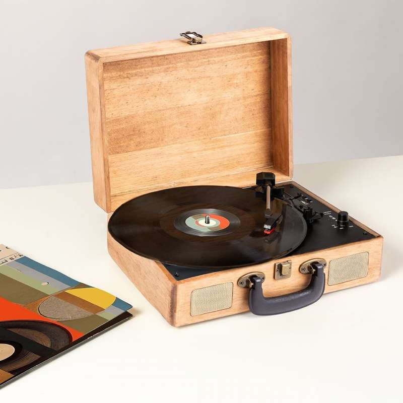 Platine vinyle portable avec mallette en bois